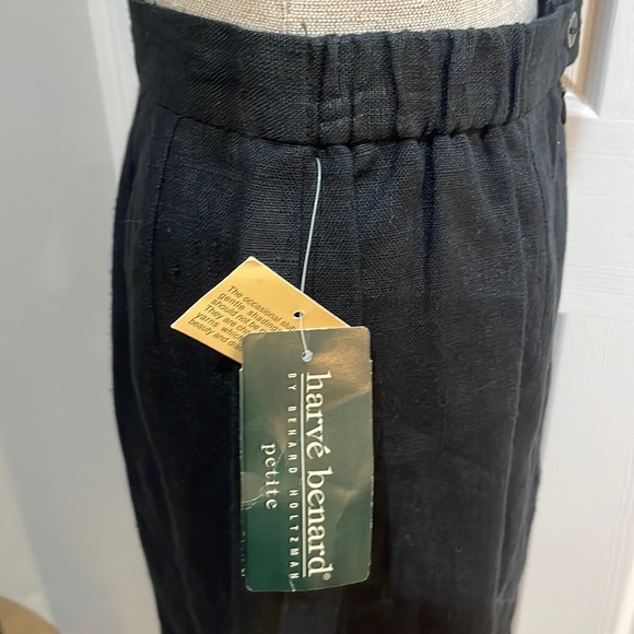 Harvey Benard skirt 100% linen lined slit midi black women’s size 8P petite - Picture 7 of 10